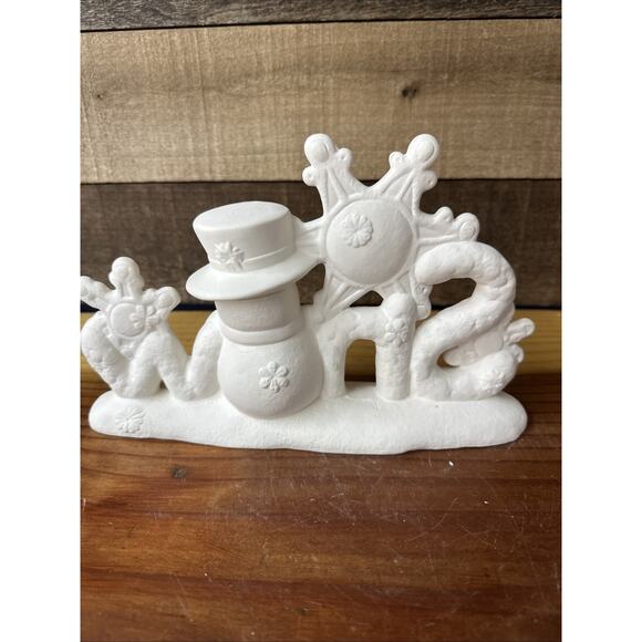 Ready to Paint Ceramic Snowman Snowflakes Snow Holiday Winter Decor 10” Long - Picture 3 of 5